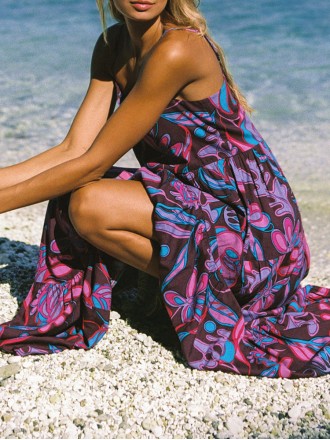Women's purple halter holiday print dress