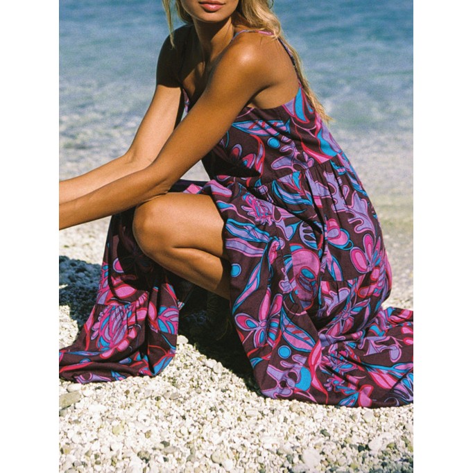 Women's purple halter holiday print dress
