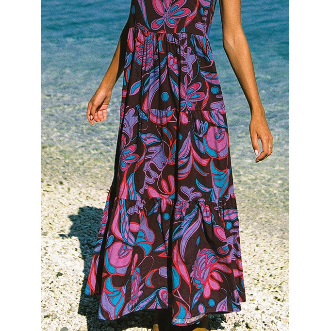 Women's purple halter holiday print dress