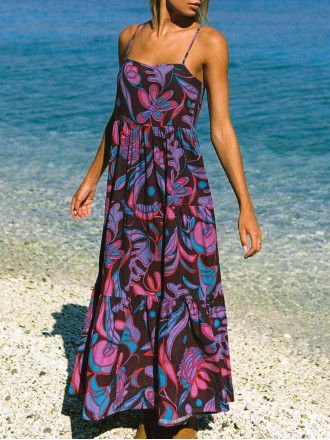 Women's purple halter holiday print dress