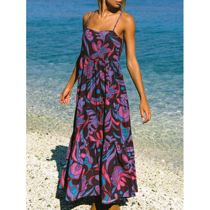 Women's purple halter holiday print dress