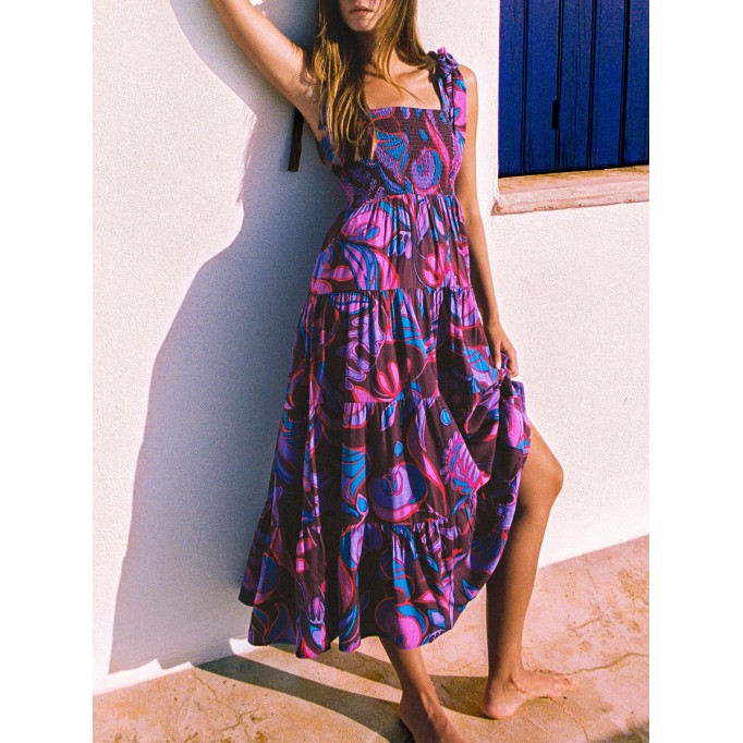 Women's purple print holiday color patchwork dress