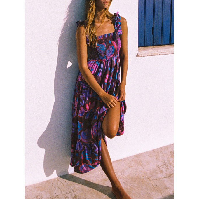 Women's purple print holiday color patchwork dress