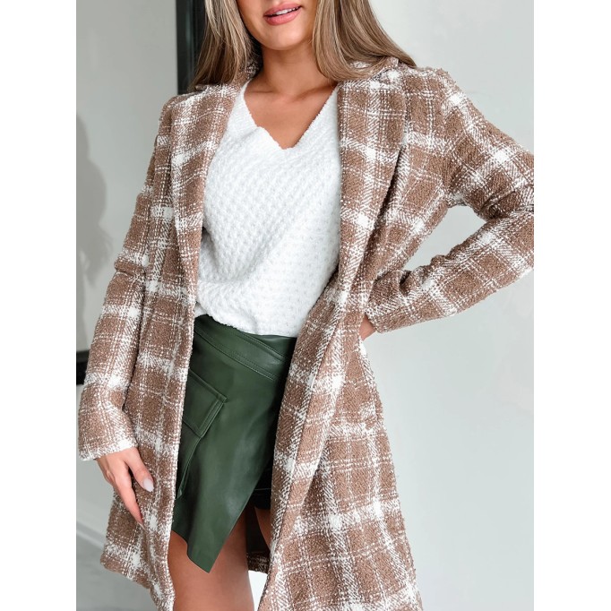 Women's simple fashion plaid tweed coat
