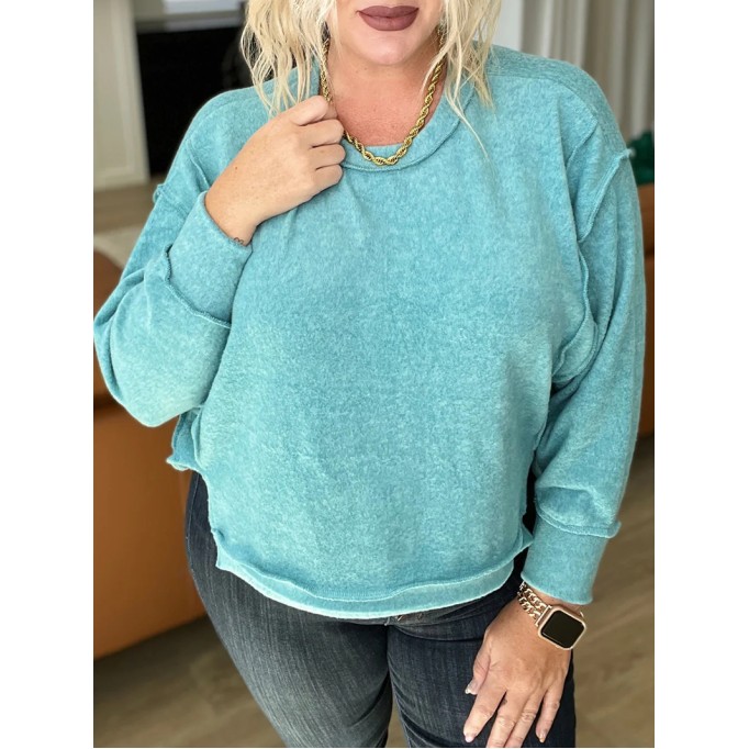 Women's simple solid color round neck slit sweatshirt