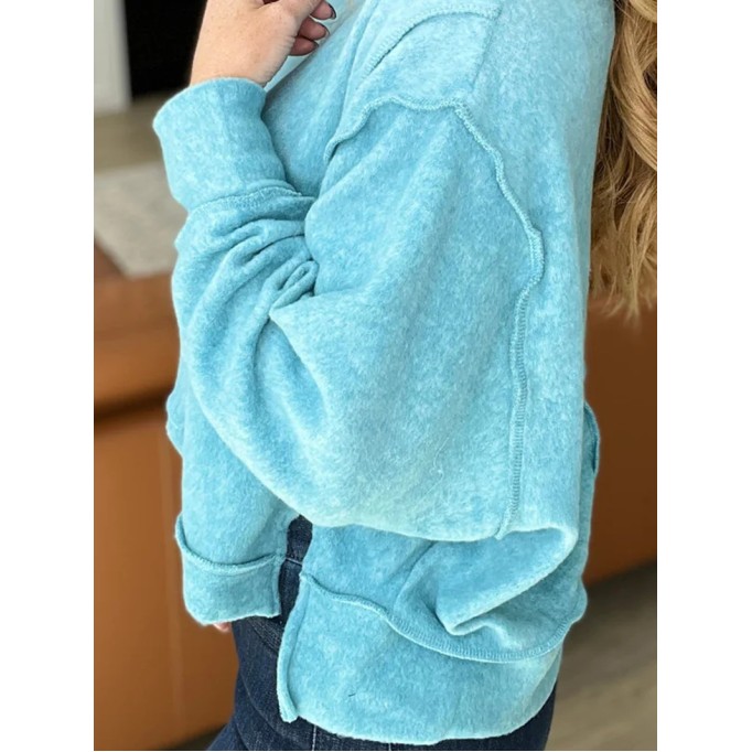 Women's simple solid color round neck slit sweatshirt