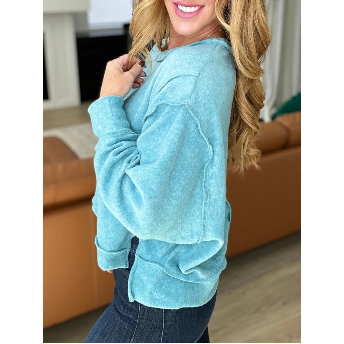 Women's simple solid color round neck slit sweatshirt
