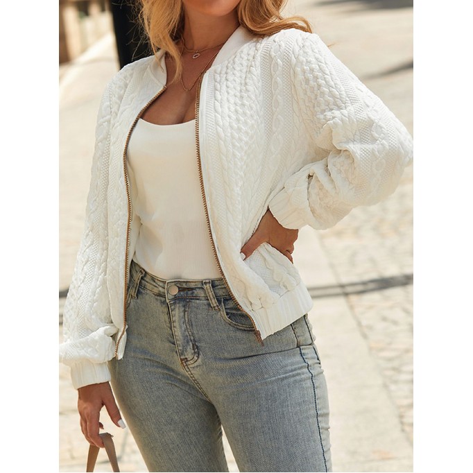 Women's solid color knitted zipper jacket