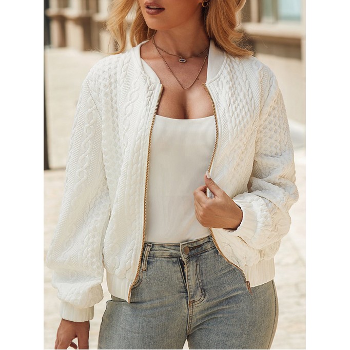 Women's solid color knitted zipper jacket