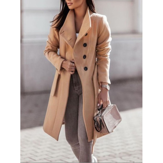 Women's solid color woolen coat