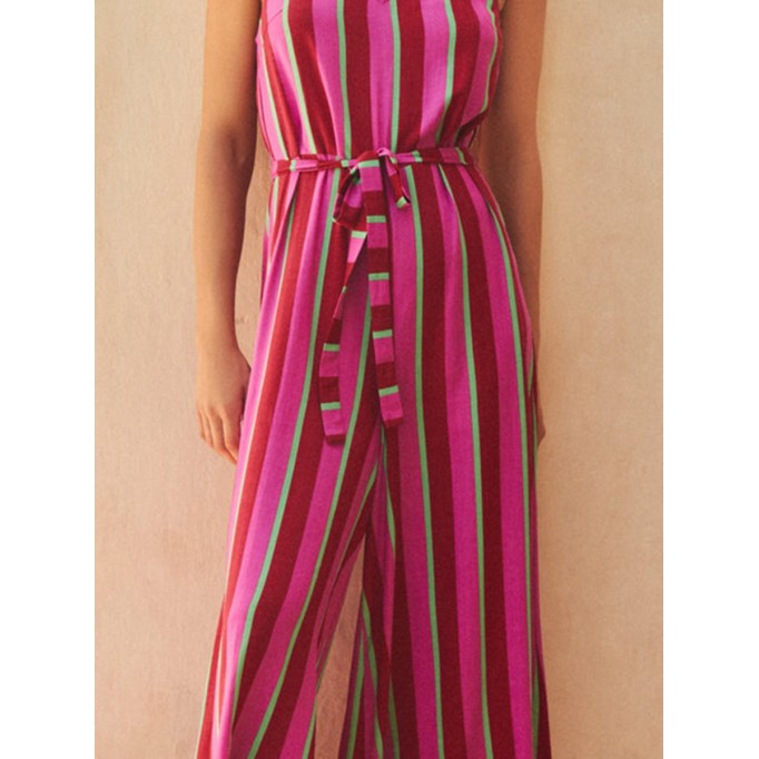 Women's V-neck striped printed holiday jumpsuit