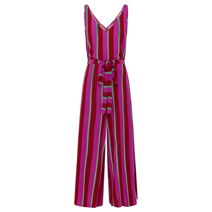 Women's V-neck striped printed holiday jumpsuit