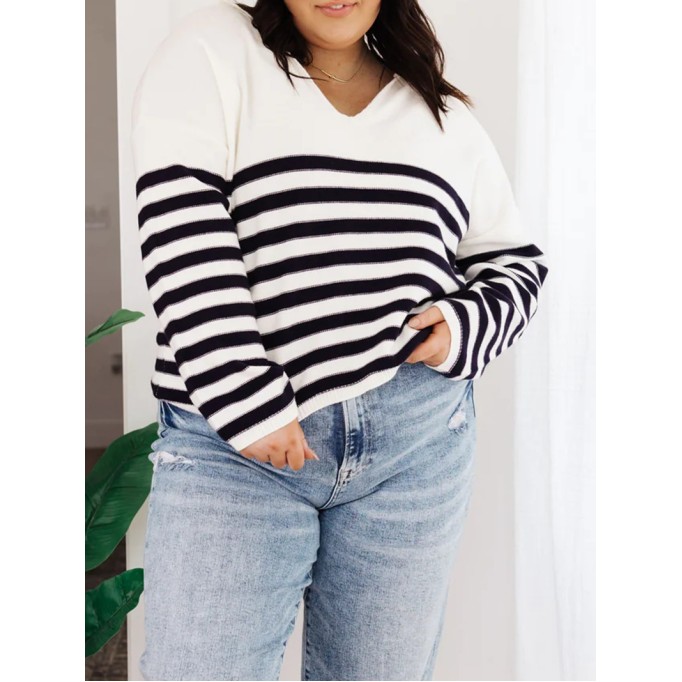 Women's V-neck striped sweater