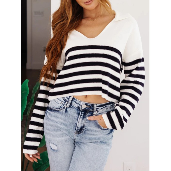 Women's V-neck striped sweater