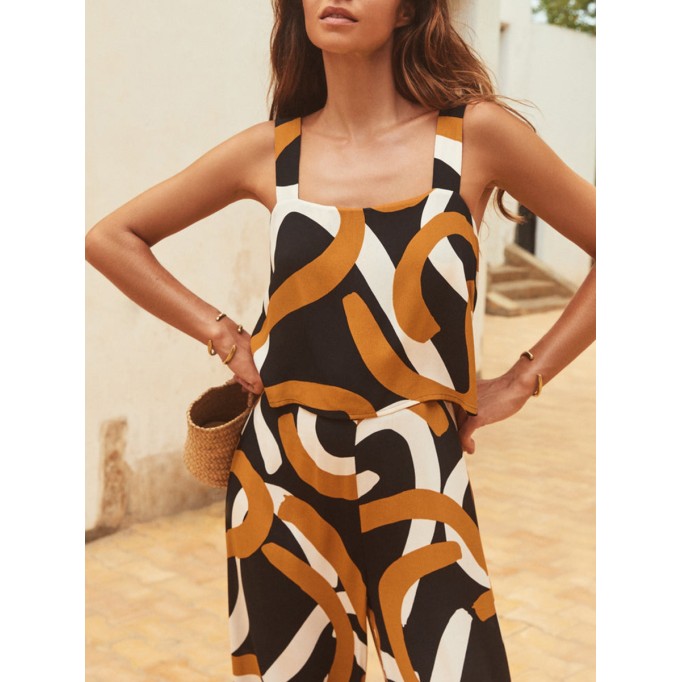 Women's vacation geometric print romper shorts