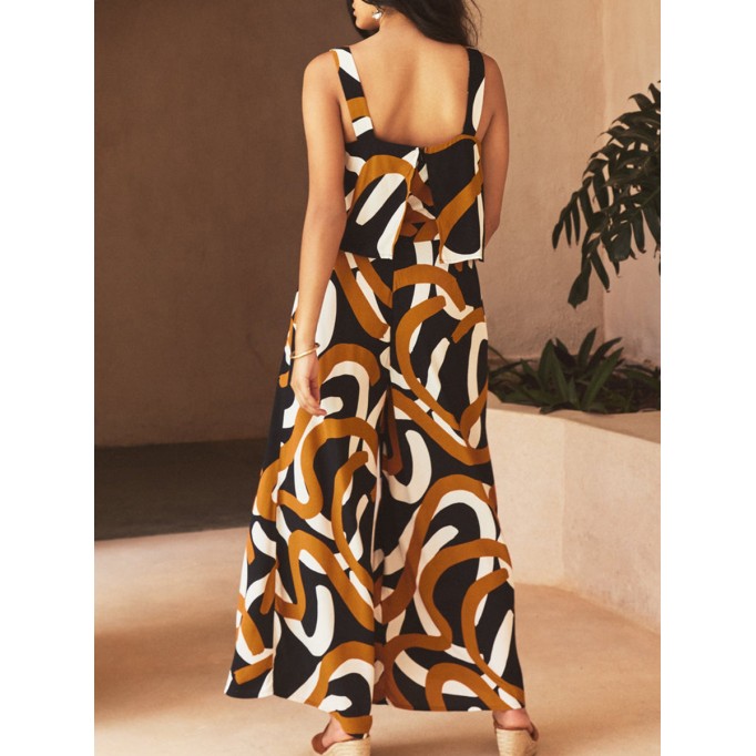 Women's vacation geometric print romper shorts