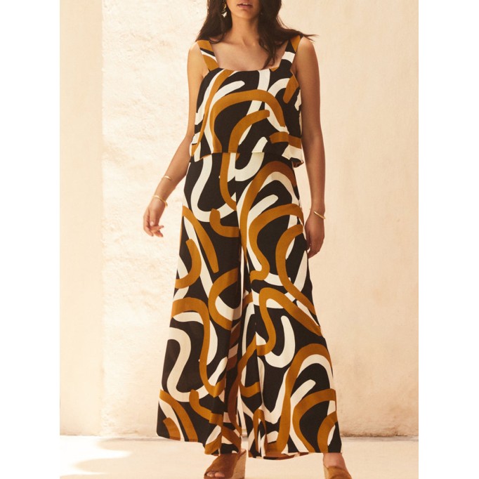 Women's vacation geometric print romper shorts