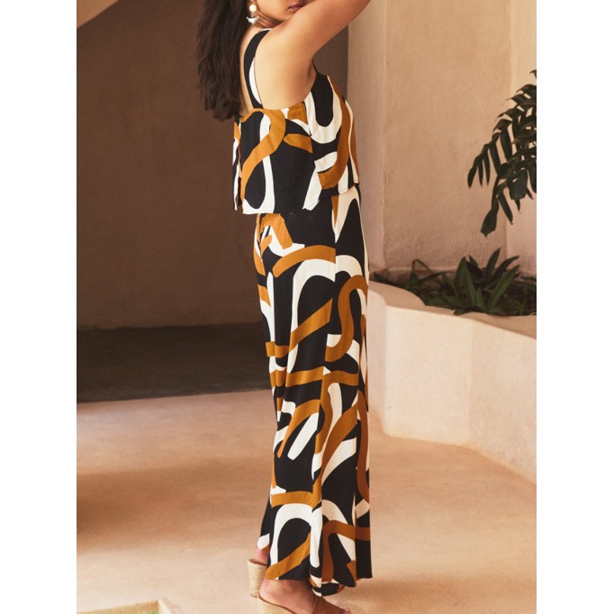 Women's vacation geometric print romper shorts