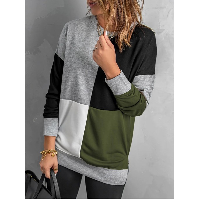 Women's versatile color block crew neck sweatshirt