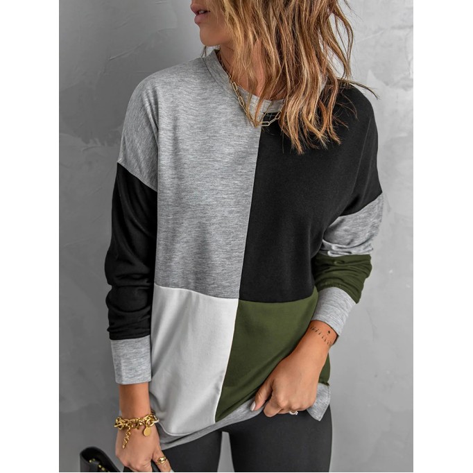 Women's versatile color block crew neck sweatshirt