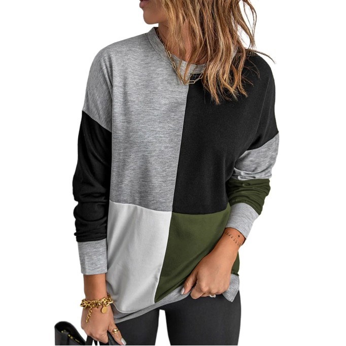 Women's versatile color block crew neck sweatshirt