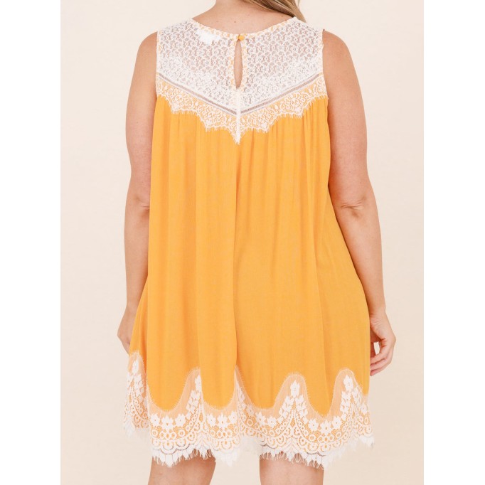 Yellow patchwork lace fabric dress