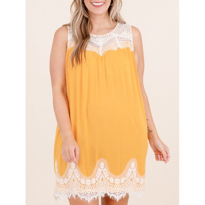 Yellow patchwork lace fabric dress