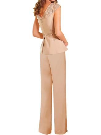 Mother of The Bride Pants Suits Dresses for Wedding Chiffon Long Formal Evening Gowns Lace Appliques Jumpsuits