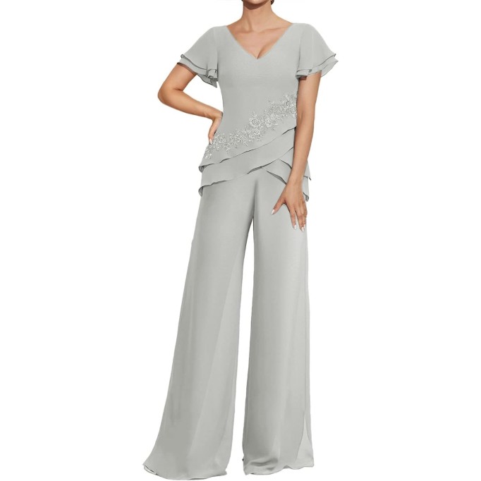 Pantsuit Mother of The Bride Dresses Lace Appliques Mother of The Bride Pants Suits for Wedding Party Dresses