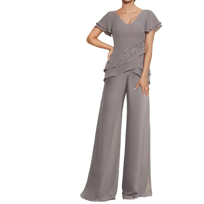 Pantsuit Mother of The Bride Dresses Lace Appliques Mother of The Bride Pants Suits for Wedding Party Dresses