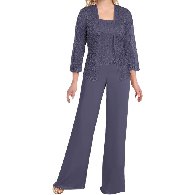 Mother of The Bride Pant Suits 3 Pieces Lace Outfit Sets for Wedding Guest Evening Party Gowns