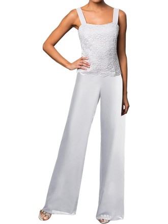 Mother of The Bride Pant Suits 3 Pieces Lace Outfit Sets for Wedding Guest Evening Party Gowns
