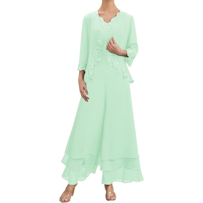 Mother of The Bride Pants Suits for Wedding Party Dresses Lace Appliques Chiffon Mother of Bride Dresses with Jacket