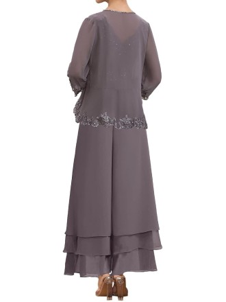Mother of The Bride Pants Suits for Wedding Party Dresses Lace Appliques Chiffon Mother of Bride Dresses with Jacket