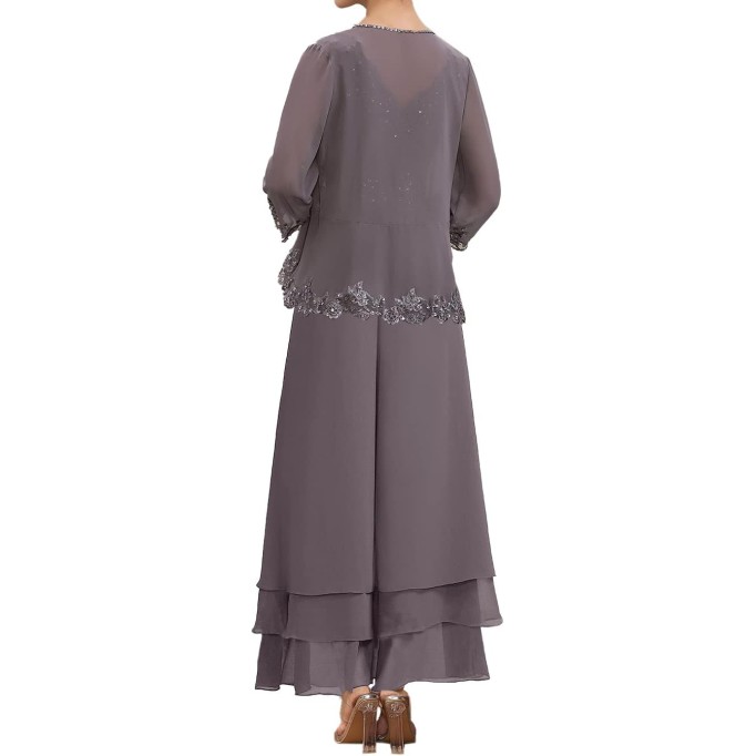 Mother of The Bride Pants Suits for Wedding Party Dresses Lace Appliques Chiffon Mother of Bride Dresses with Jacket