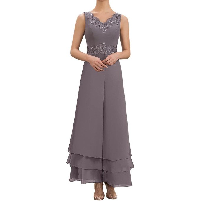 Mother of The Bride Pants Suits for Wedding Party Dresses Lace Appliques Chiffon Mother of Bride Dresses with Jacket